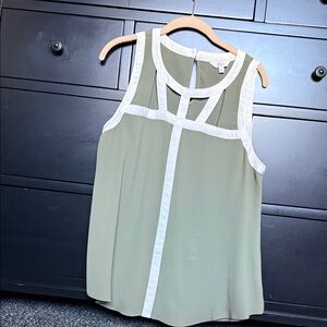 Women's Sleeveless Top in Green and Cream